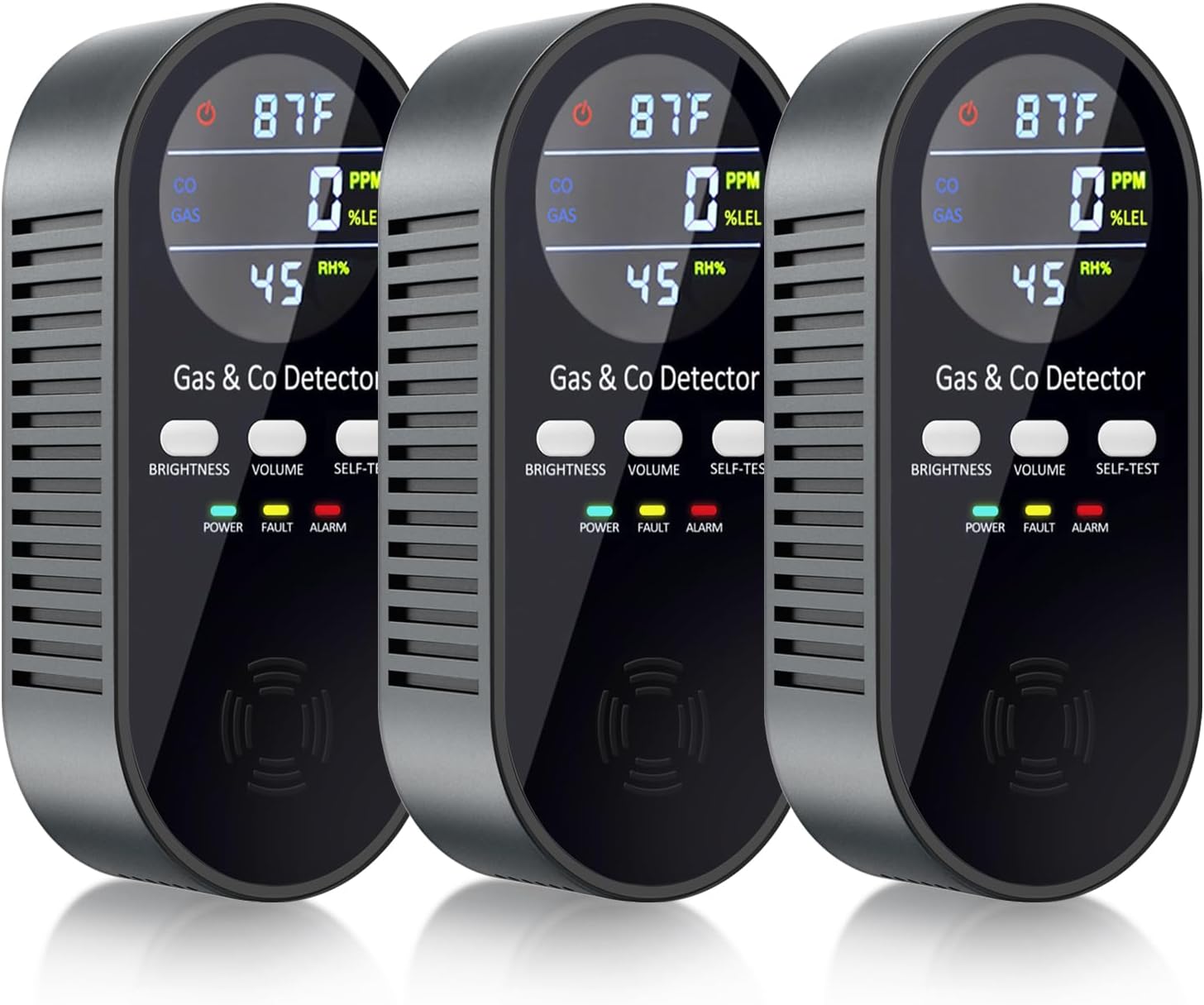 3 Packs Carbon Monoxide Detector,5-in-1 Natural Gas Leak Detector and Carbon Monoxide detectors Plug in with 9V Battery Backup,Travel Carbon Monoxide Detector with Voice Brightness Control for Home RV