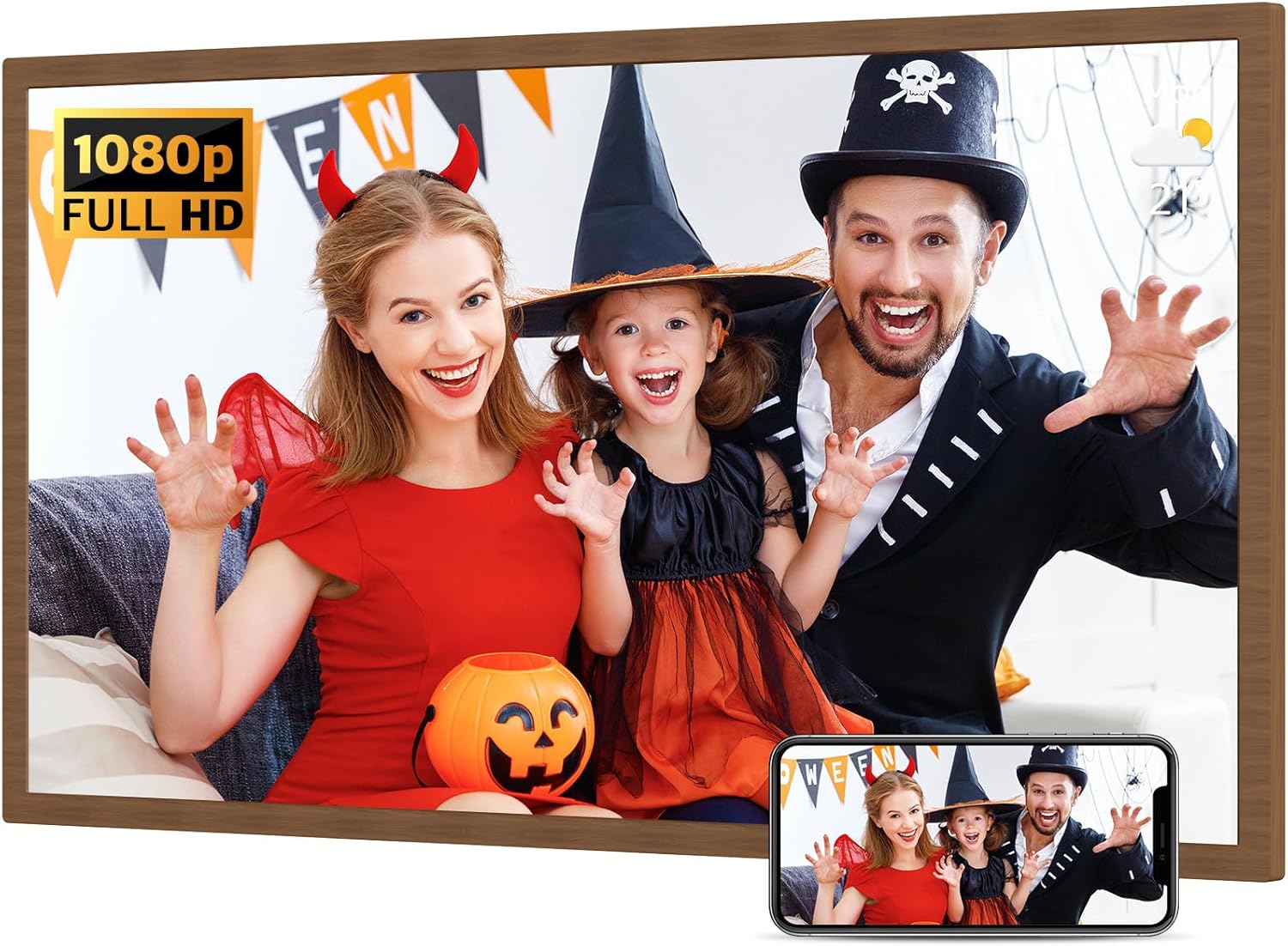 Large Digital Picture Frame 32-Inch-WiFi-Photo-Frame - FHD IPS Digital Frame, Remote Control, Auto-Rotate, Load Photo Video from Phone via APP Email, Free Cloud Storage, Dark Wood Grain, Gifts for Mom