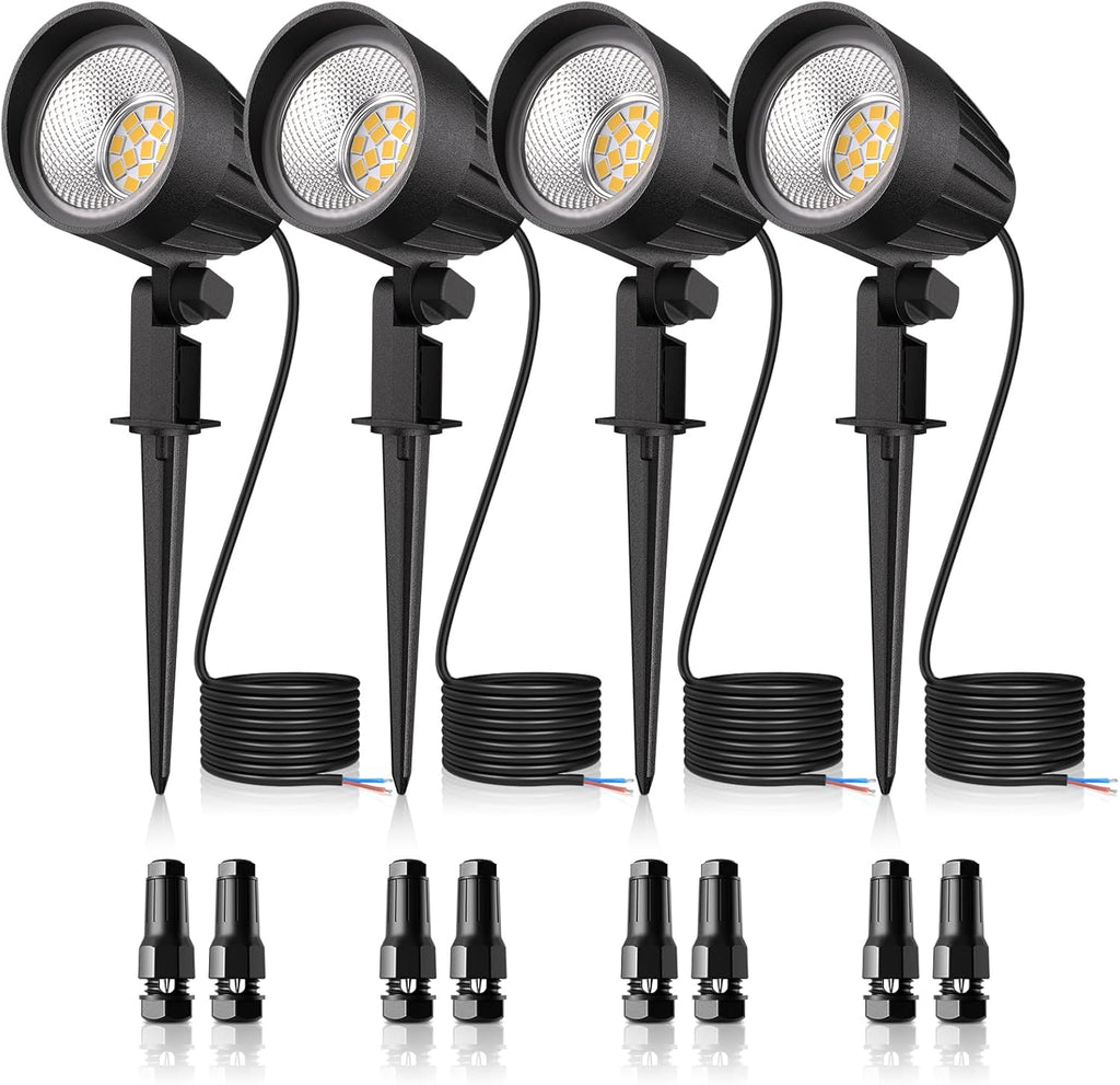 MEIKEE 7W Low Voltage LED Landscape Lights 800LM 12V Outdoor Landscape Lighting 2700K Warm White IP66 Waterproof Garden Pathway Lights Yard Lawn Spotlights with Connectors (4 Pack)