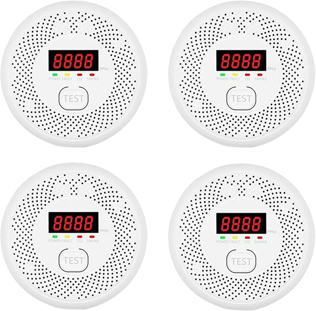 High Definition Color Screen Detector LCD Powered by Carbon Monoxide Detector and Smoke Alarm Battery (excluding Battery) (Compact Design, 4Pack-CO&Smoke)