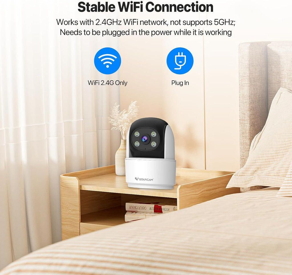 VSTARCAM 3MP Indoor Security Camera, 2.4G WiFi Cameras for Home Security, Pet Camera with Auto Tracking, Color Night Vision, AI Detection Tracking, 2-Way Talk, 24/7 Recording, Cloud & SD Card Storage