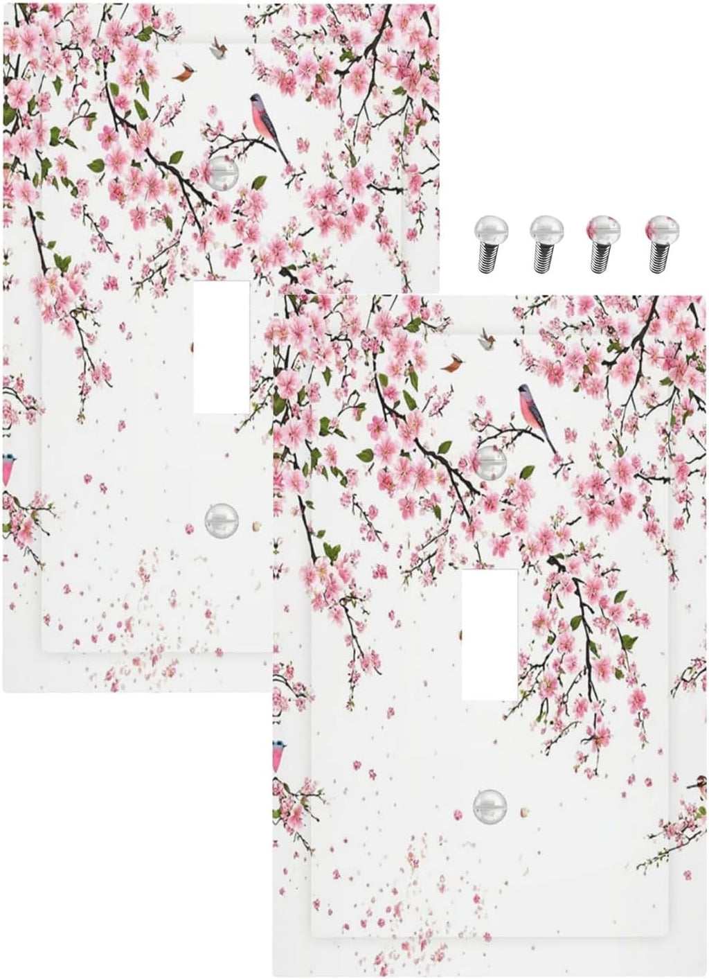 Decorative Light Switch Plate Covers Rustic Plum Blossom Pink Flowers 1 Gang Light Switch Cover Plate Single Toggle Wall Plate Outlet Covers Faceplate for Home Bedroom Decor （2 Pack）