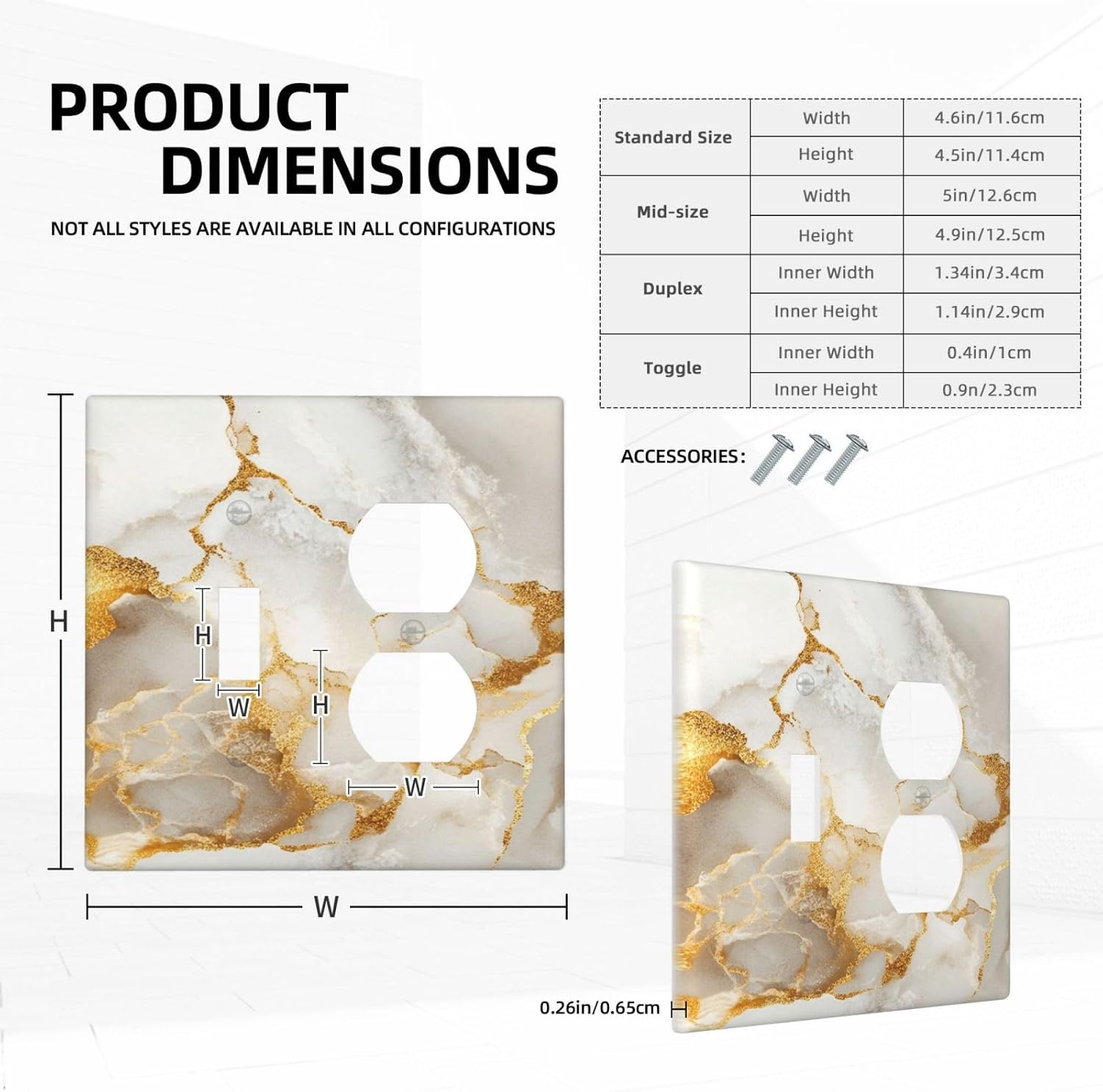 Gold Marble Crack Simple Abstract Print Wallplates 1 Toggle 1 Duplex Switch Plate Electrical GFCI Faceplate Decorative Light Switch Covers for Bathroom Kitchen Home Decor