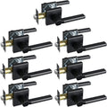 Passage Door Lever (No Lock), Heavy Duty Interior Square Handle for Hallway and Closet, Matte Black, Reversible for Right&Left Handed, 7Packs