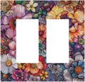 Decorative Outlet Covers Colorful Bohemian Flowers Vintage Boho Floral 2 Gang Double GFCI Rocker Electrical Wall Panels Light Switch Cover Plate for Bed Room living Room Decor