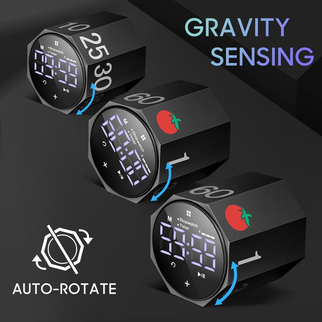 MIAOKE Pomodoro Timer-Aluminum Alloy Frosted Metal LED Large Screen Digital Automatically Rotated Display, Focus Efficient Management on Work and Study, Office, Living Room-Black