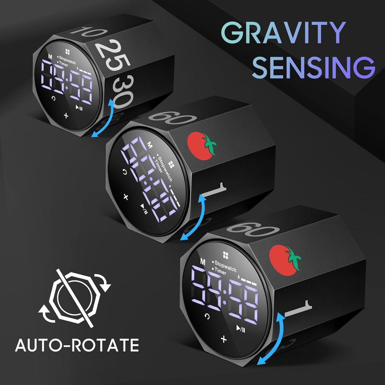 MIAOKE Pomodoro Timer-Aluminum Alloy Frosted Metal LED Large Screen Digital Automatically Rotated Display, Focus Efficient Management on Work and Study, Office, Living Room-Black