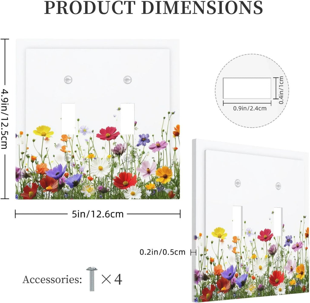 Decorative Switch Plates Colorful Wildflowers Plant Floral Daisy 2 Gang Double Toggle Outlet Light Switch Cover Wall Plate Electrical Faceplate For Bed Room Living Room Decor
