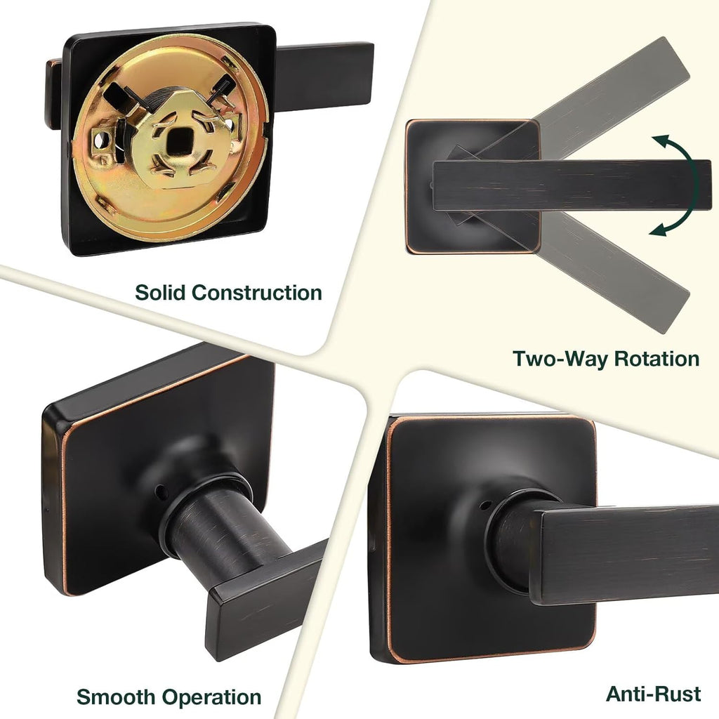 GOBEKOR 2 Pack Oil Rubbed Bronze Door Handles Interior with Lock Passage Door Levers Bronze Closet Door Handle Interior Keyless Door Locks for Closet Bronze Square Door Handles