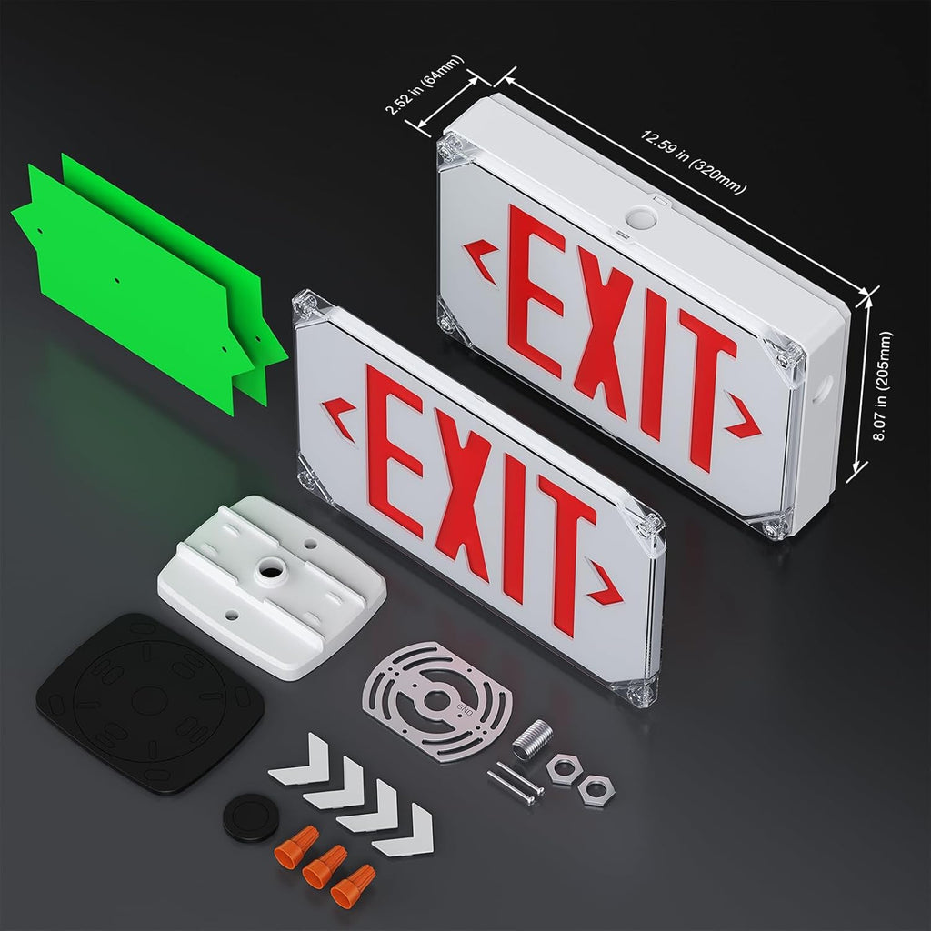 Wet Location Exit Sign,Exterior Weatherproof LED Exit Light with Battery Backup,Switchable Red/Green Colors,Double Sided Emergency exit sign,Outdoor Waterproof Hardwired Emergency Exit Light,120V/277VAC,UL Listed(1 Pack)