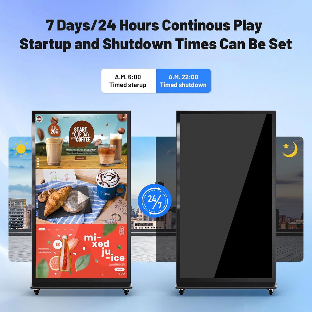 75 Inch Full Screen Indoor Floor Stand Digital Signage Digital Kiosks With Android System Lcd Poster Display With WiFi HDMI/USB Input Auto Media Player