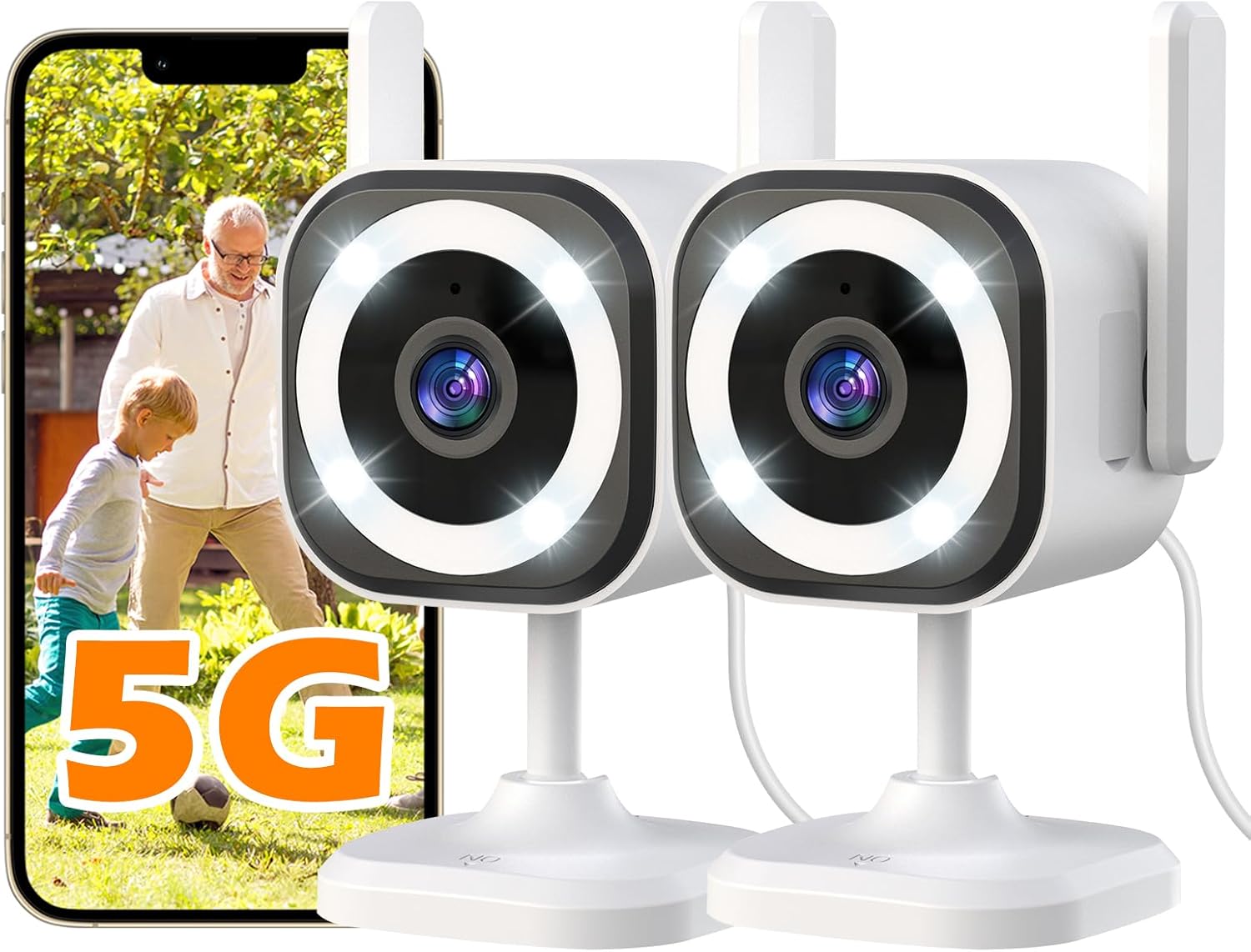 5G Outdoor/Indoor Camera for Home Security, 2K Baby Monitor Cameras for Bedroom/Elder/Dog/Pet Security Camera,3X Zoom, IP66 Waterproof,Night Vision, Two-Way Talk, SD/Cloud-2Pack