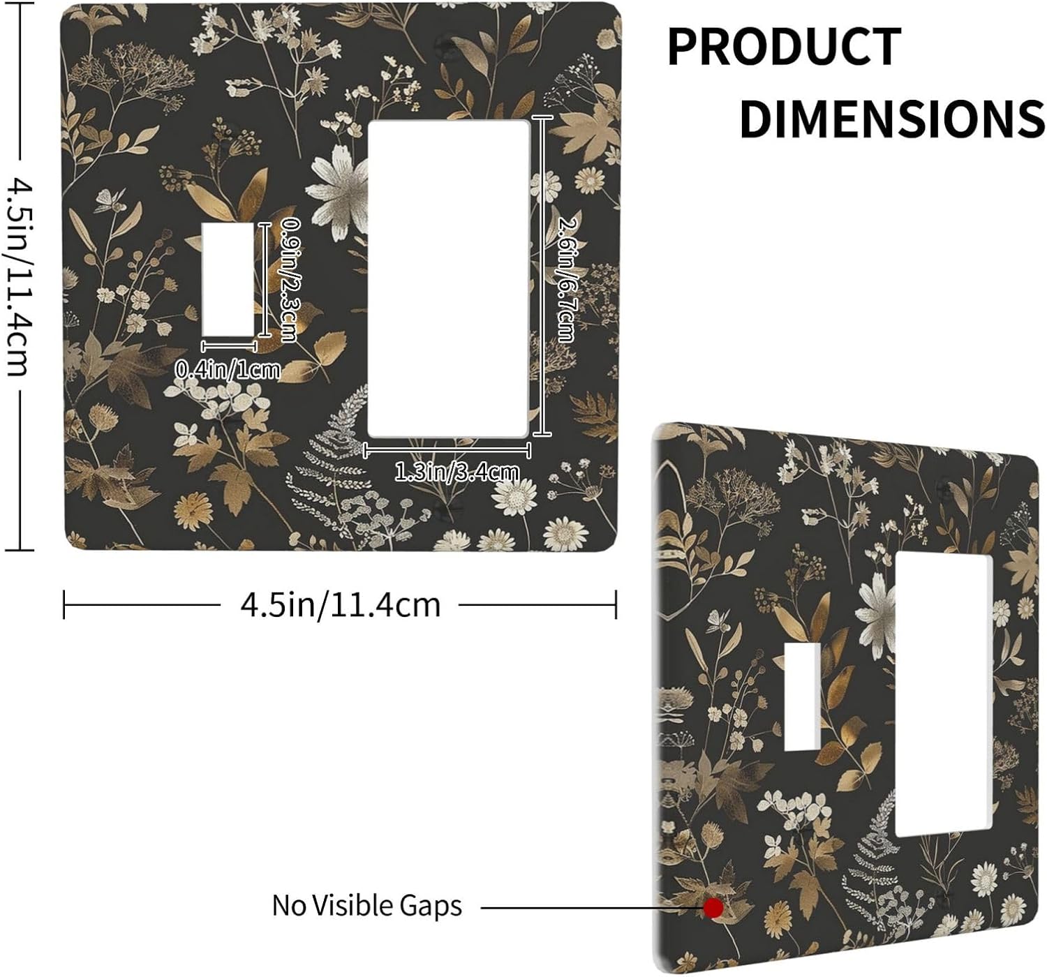 Outlet Covers Black Gold Floral Dark Leaves Vintage Flowers 1 Toggle 1 Rocker Combination Decorative Wall Plate Electrical Switch Plates Light Switch Cover Plate for Bed Room Home Decor