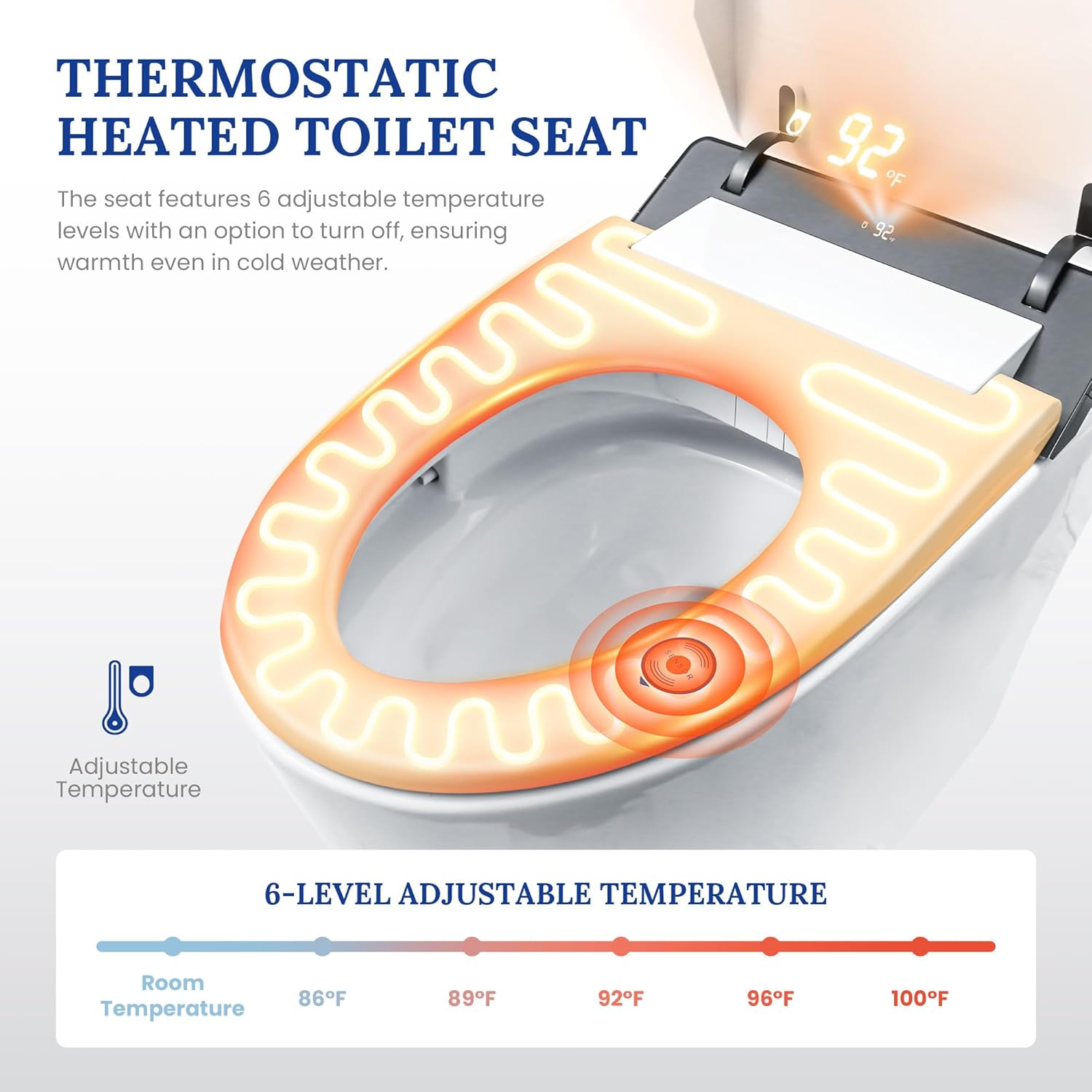 Smart Toilet with Heated Seat & Auto-Flush System - Foot Sensor Control, Adjustable Wash Modes, Built-In Water Tank (No Water Pressure Limits) for All Homes