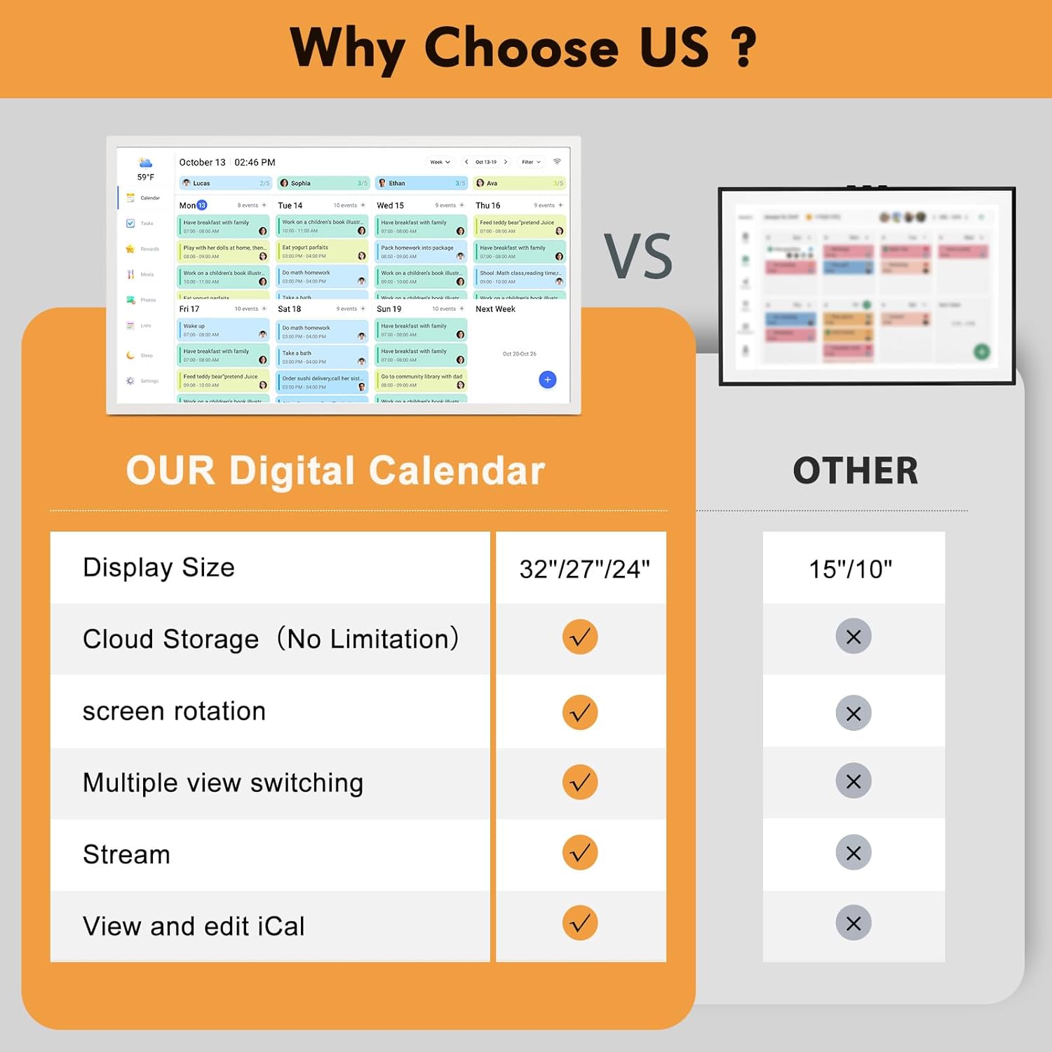32" Digital Calendar Chore Chart for Wall Planner –Touchscreen Electronic Calendar Photo Frame for Family-Meal-Planner, Seamless Scheduling with Star Reward, Sync Online Calendar Via APP, Wall Mounted