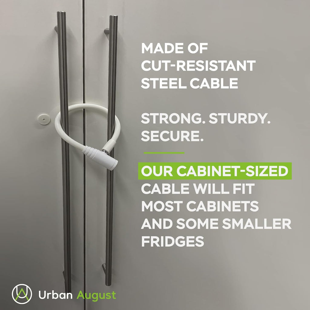 Urban August Child-Proof Refrigerator Lock for Kids & Adults - Lock for French Door Fridge and Cabinet (Small, White - 2 Pack)