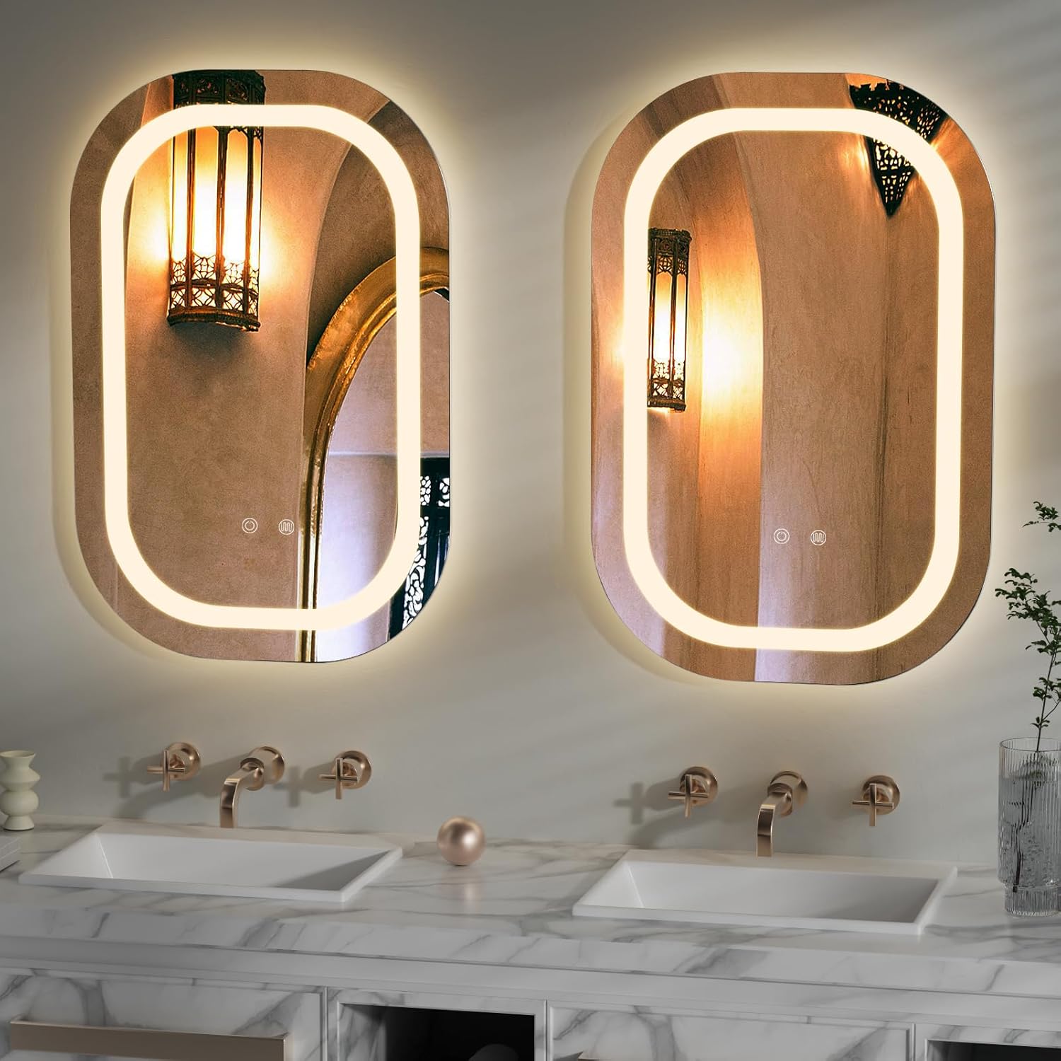 40" x 24" LED Bathroom Mirror with Lights, Lighted Bathroom Mirrors 3 Colors Temperature Dimmable Wall Mirror, Backlit + Front Lit, Anti-Fog Lighted Vanity Mirror, Memory Waterproof