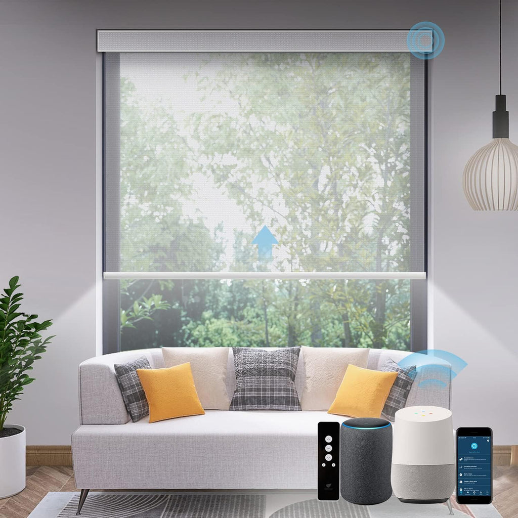 SmartWings Motorized Light Filtering Shades, Work with Matter Homekit Z-Wave Zigbee Alexa Google, 50% Blackout PVC Free Smart Blinds for Windows Cordless Window Shades with Remote Customized, White
