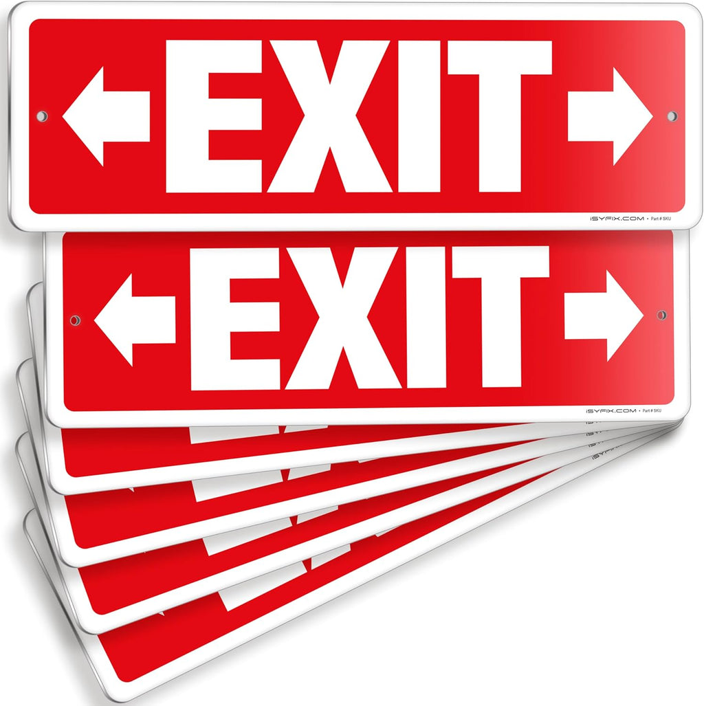 iSYFIX Exit Signs 6 Pack 12x4 Inch with Directional Right & Left Arrows - Rust Free Aluminum, Laminated for UV, Weather, Scratch Resistance - Ideal for Offices, Schools, Theaters, Restaurants