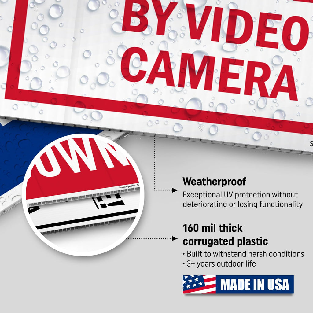 SmartSign (2-Pack) All Activities Monitored By Video Camera Yard Sign with 15" Metal H-Stake 9" x 12", Double Sided Sign with Camera Symbol, 160 mil Thick Corrugated Plastic Lawn Signs, USA-Made