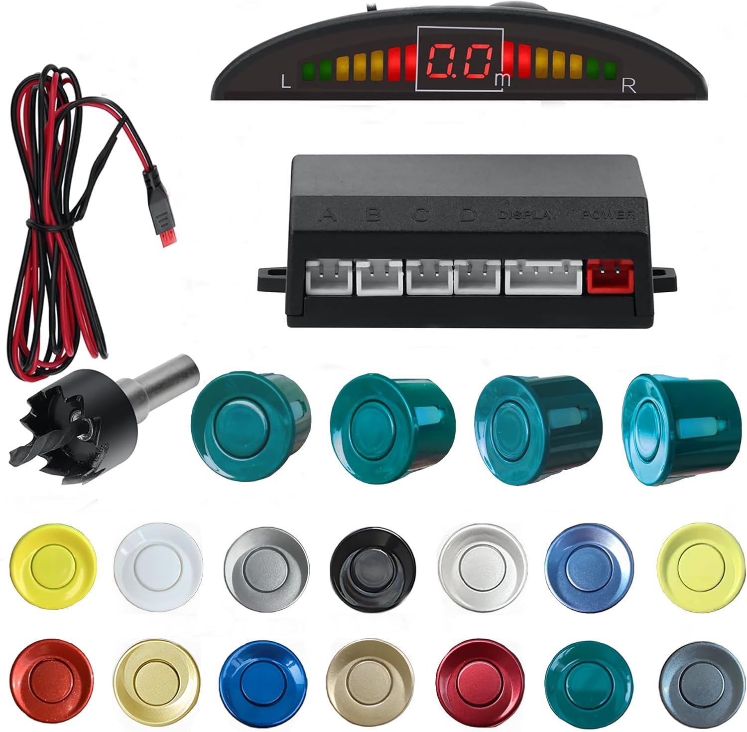 Parking Sensor Kit Backup Sensor Kit Reverse Sensor for Car 18 Color Options for Probes Adjustable Alarm Volume Professional Sensore de Reversa para Carro Safe Driving Assistant（Green）