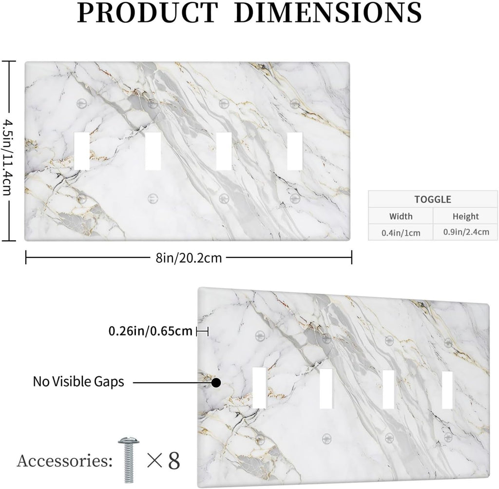 Light Switch Cover Plate Gray Gold Marble Abstract Modern Luxury 4 Gang Quad Toggle Wall Plate Electrical Outlet Cover Decorative Switch Plate Covers for Bedroom Home Decor
