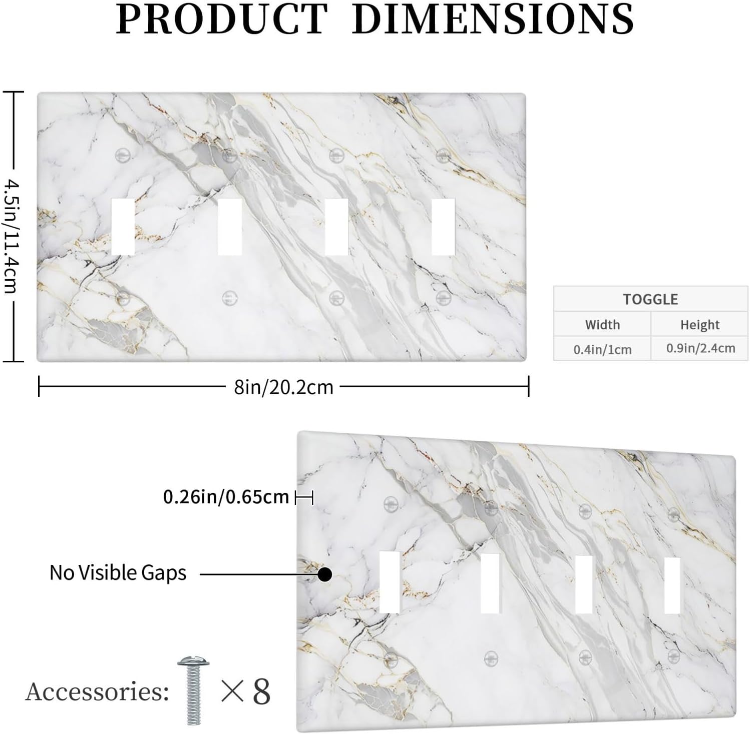 Light Switch Cover Plate Gray Gold Marble Abstract Modern Luxury 4 Gang Quad Toggle Wall Plate Electrical Outlet Cover Decorative Switch Plate Covers for Bedroom Home Decor
