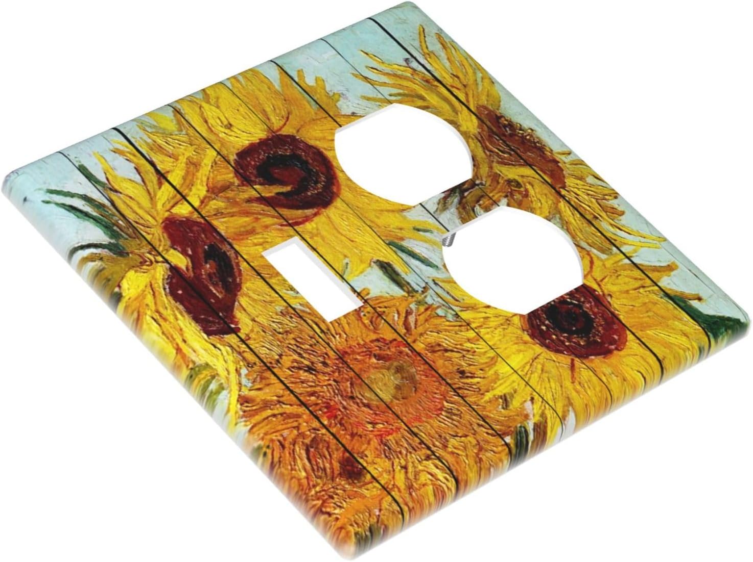 Wallplates Sunflowers Oil Paintings Wood Floral 1 Toggle 1 Duplex Switch Plate Electrical Gfci Faceplate Decorative Light Switch Covers For Farmhouse Bed Room Decor