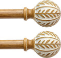 2 Pack Boho Wood Curtain Rods for Windows 28 to 48 inch,1" Adjustable Heavy Duty Window Curtain Rod with Imitation Wood Grain Finials,Rustic Decorative Drapery Rods Set 18-60'',Maple Wood