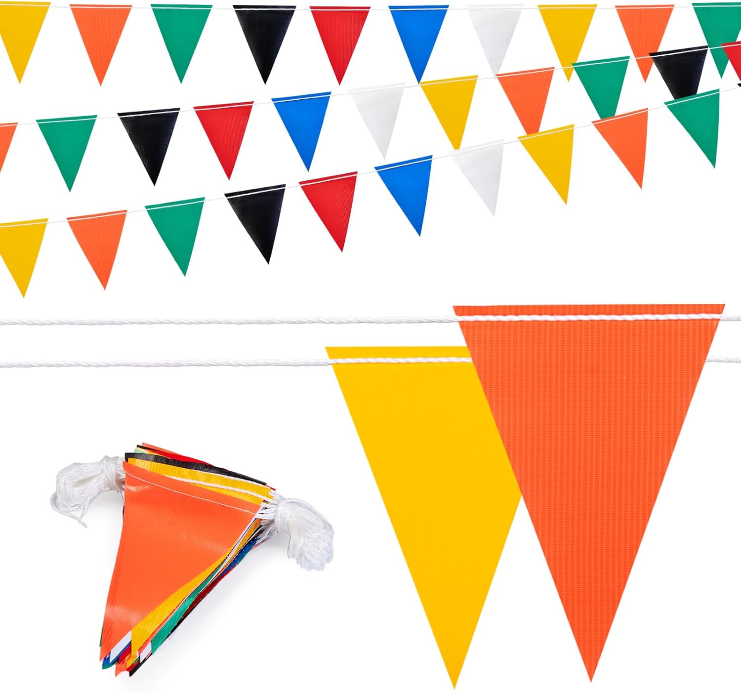 Multicolored [Enhanced Density] Safety Warning Pennant Banner Flag Sign – 105FT OSHA High Visibility Triangle Signs for Construction Zones, Roadwork, and Hazard Areas(Multicolored,80PCS,105FT)