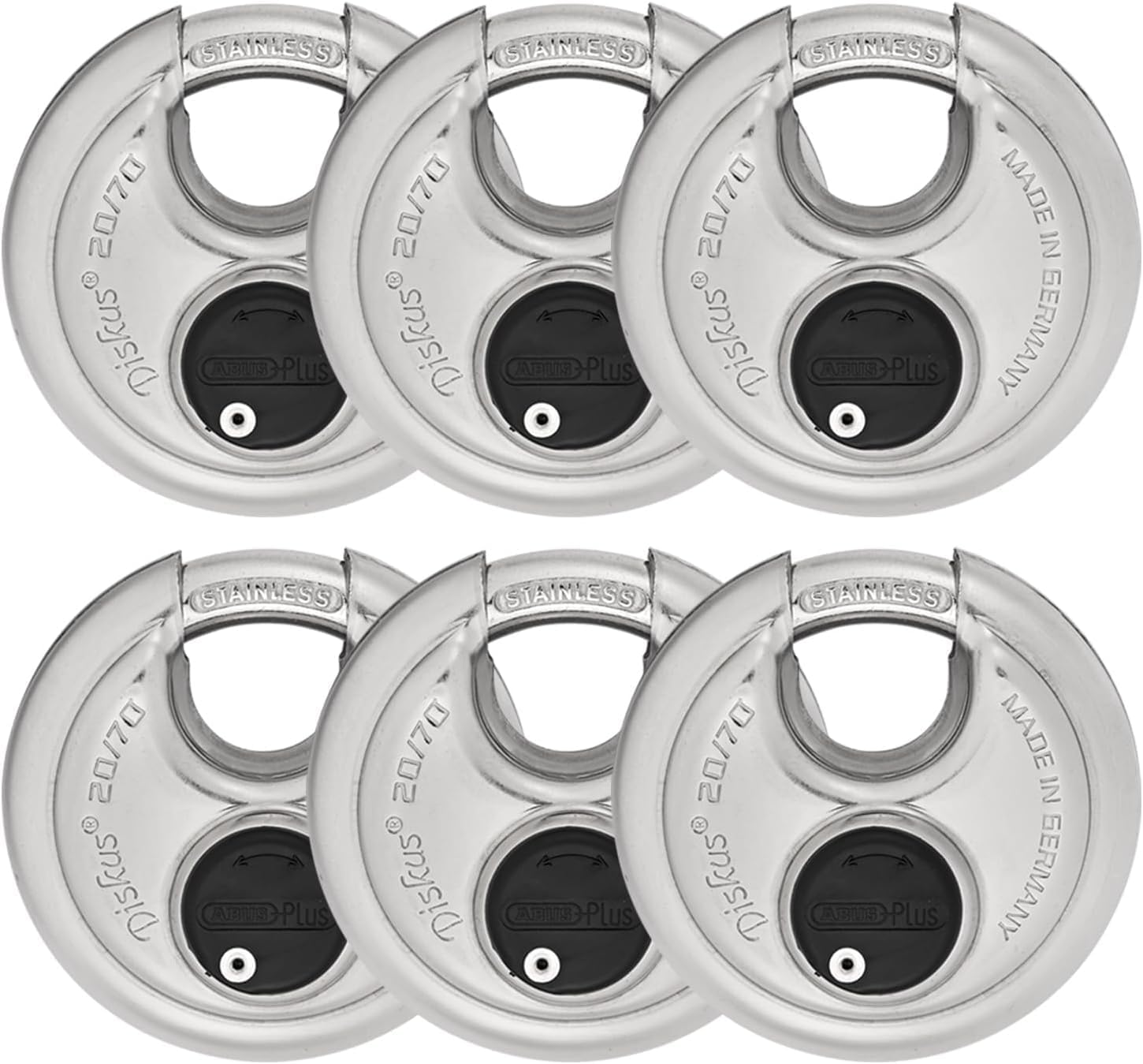 ABUS - Diskus 20/70 Padlock with Key - 6 Pack (2.75") 70mm - Heavy Duty Stainless Steel - Cut, Rust & Drill Resistant - Storage & Outdoor - Pad Lock with 2 Keys (Keyed Different) - Locker Lock
