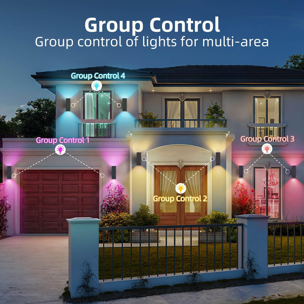 Outdoor Wall Lights 2 Pack, Aluminum Exterior Lighting Fixtures Dusk to Dawn Outdoor Lighting Color Changing Porch Lights with Matte Black Finish, Up and Down Lights Control with App and Voice
