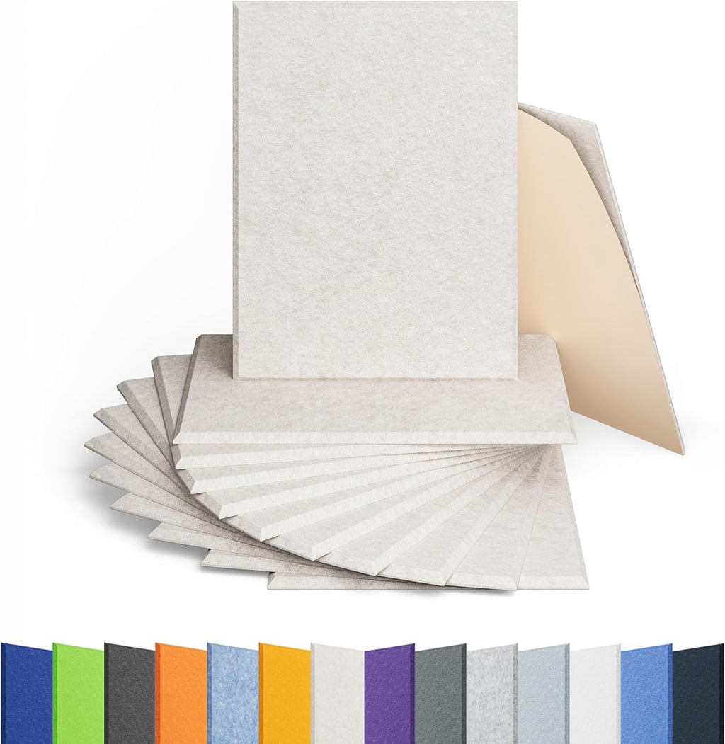 12 Pack Acoustic Panels Self Adhesive Sound Proof Foam, High Density Sound Acoustic Panel, 16X12X0.4 Inch 4:3 Rectangle Panels in Home, Office, Reccording Room, Studio,and more(Beige)