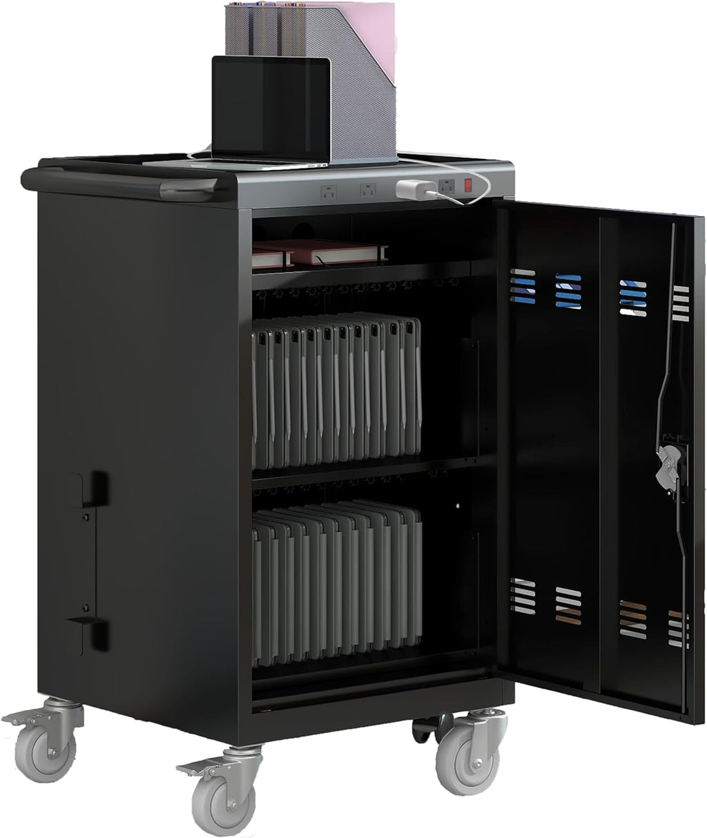 Laptop Charging Cart, 31+4 Charging Ports Laptop Storage Cart, 35-Bay Mobile Charging Cabinet for iPads up to 16.3", Chromebook Devices, Cord Management, Access Lock.School,Business.Black