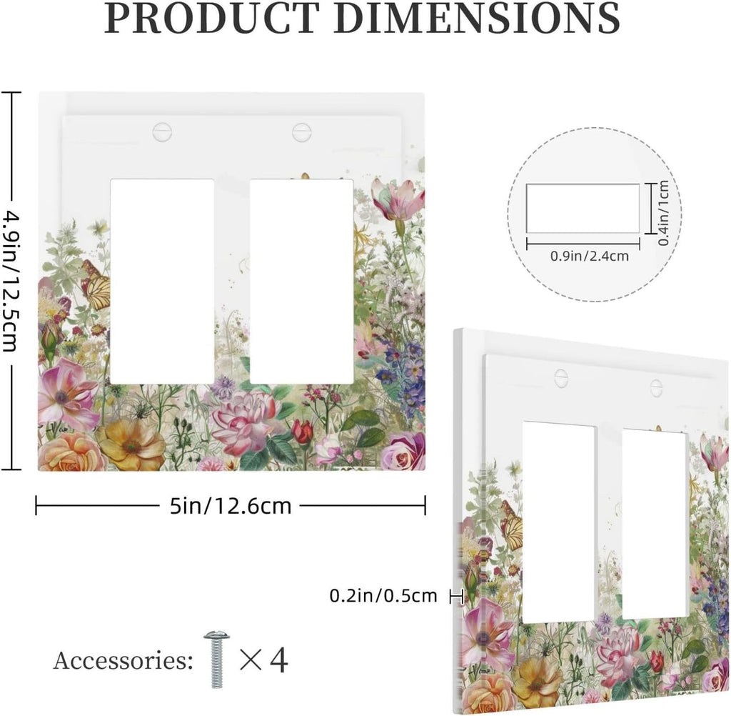Decorative Outlet Covers Boho Wildflower Colorful Floral Butterfly 2 Gang Double Gfci Rocker Electrical Wall Panels Light Switch Cover Plate For Bed Room Living Room Decor