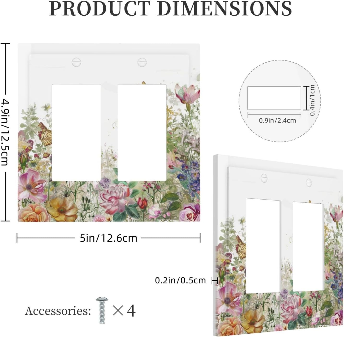 Decorative Outlet Covers Boho Wildflower Colorful Floral Butterfly 2 Gang Double Gfci Rocker Electrical Wall Panels Light Switch Cover Plate For Bed Room Living Room Decor