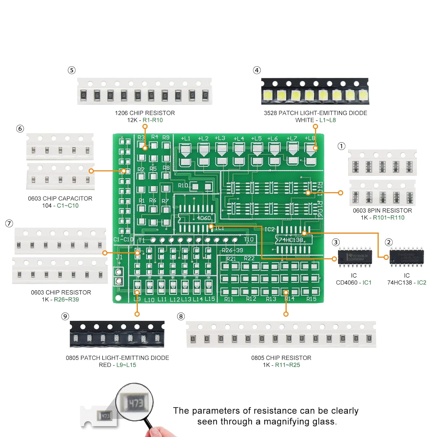 SMD Soldering Practice Kit DIY 15-Way RGB Flash LED Autocontrol SMT Electronics Projects Learn How to Soder(0315CD4)