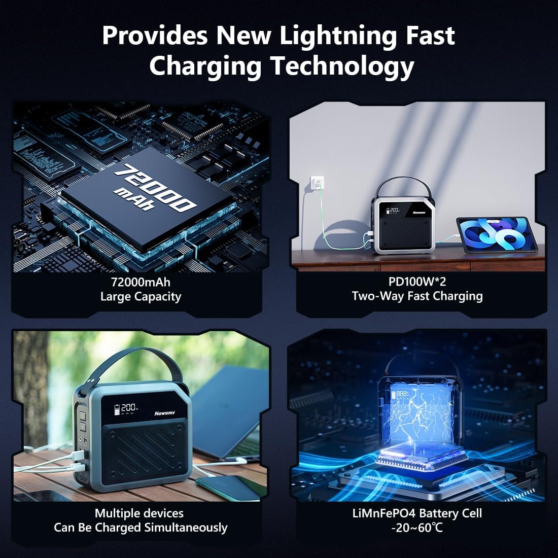 Newsmy Portable Solar Power Station 270Wh/72000mAh, 268W Max Output, 2×100W USB-C PD, LiMnFePO4 Battery with Spotlight for Hiking, Traveling & Emergency, Drone Charging, Compact Power Stations