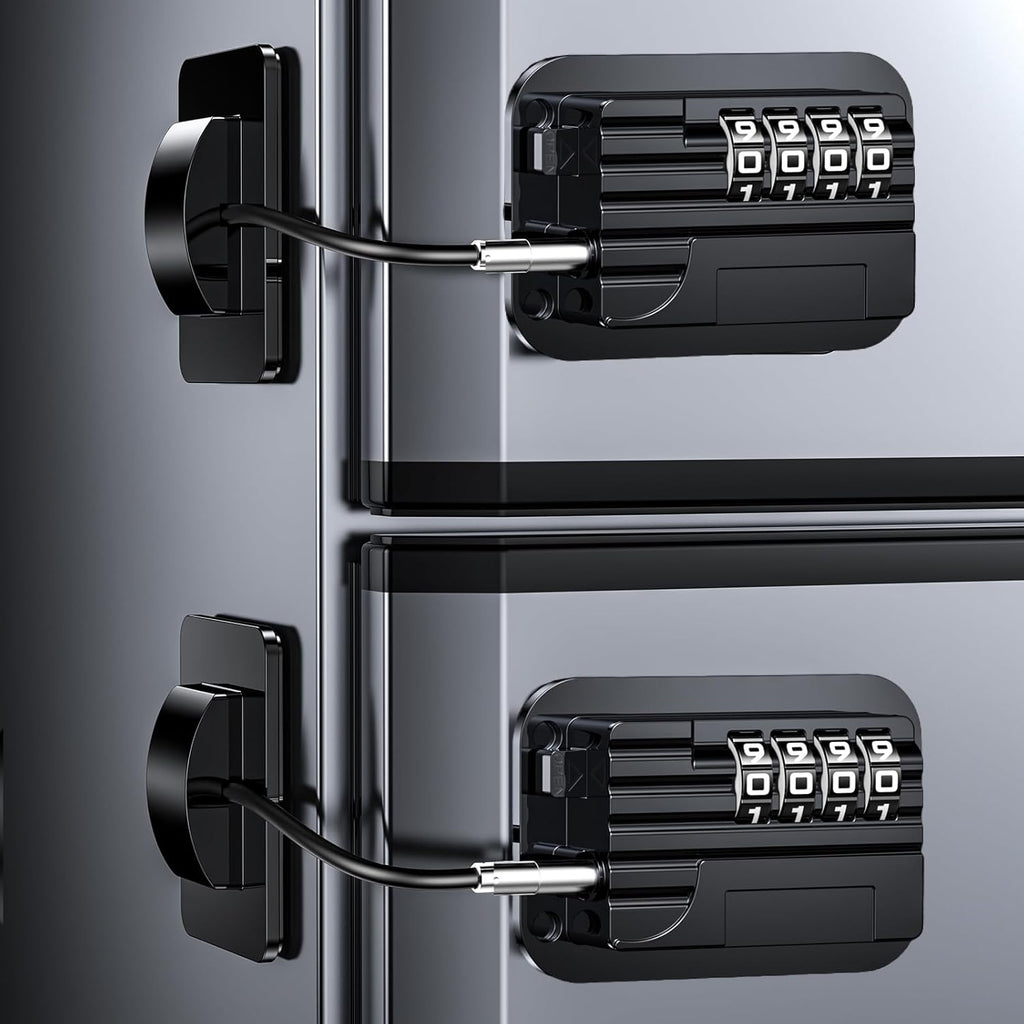 2025 New Refrigerator Locks with Combination - 2 Pack Child Proof Fridge Locks for Kids and Aldult with 4 Code, Cabinets Safety Door Lock for Freezer and Drawers, Windows - No Tools Need or Drill