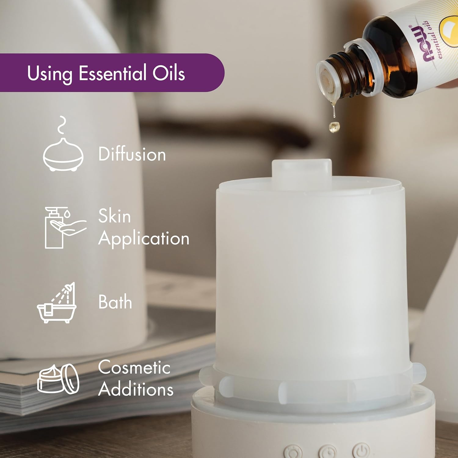 NOW Essential Oils, Metal Touch Ultrasonic Aromatherapy Oil Diffuser, Extremely Quiet and Heat Free, Color Changing LED