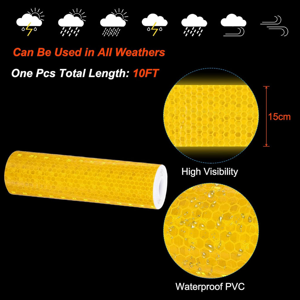 PATIKIL 6 Inch x 10 ft Reflective Tape, 1 Roll Waterproof Self Adhesive High Visibility Caution Warning Safety Tape Reflector with Scraper for Trucks Trailers Cars, Yellow