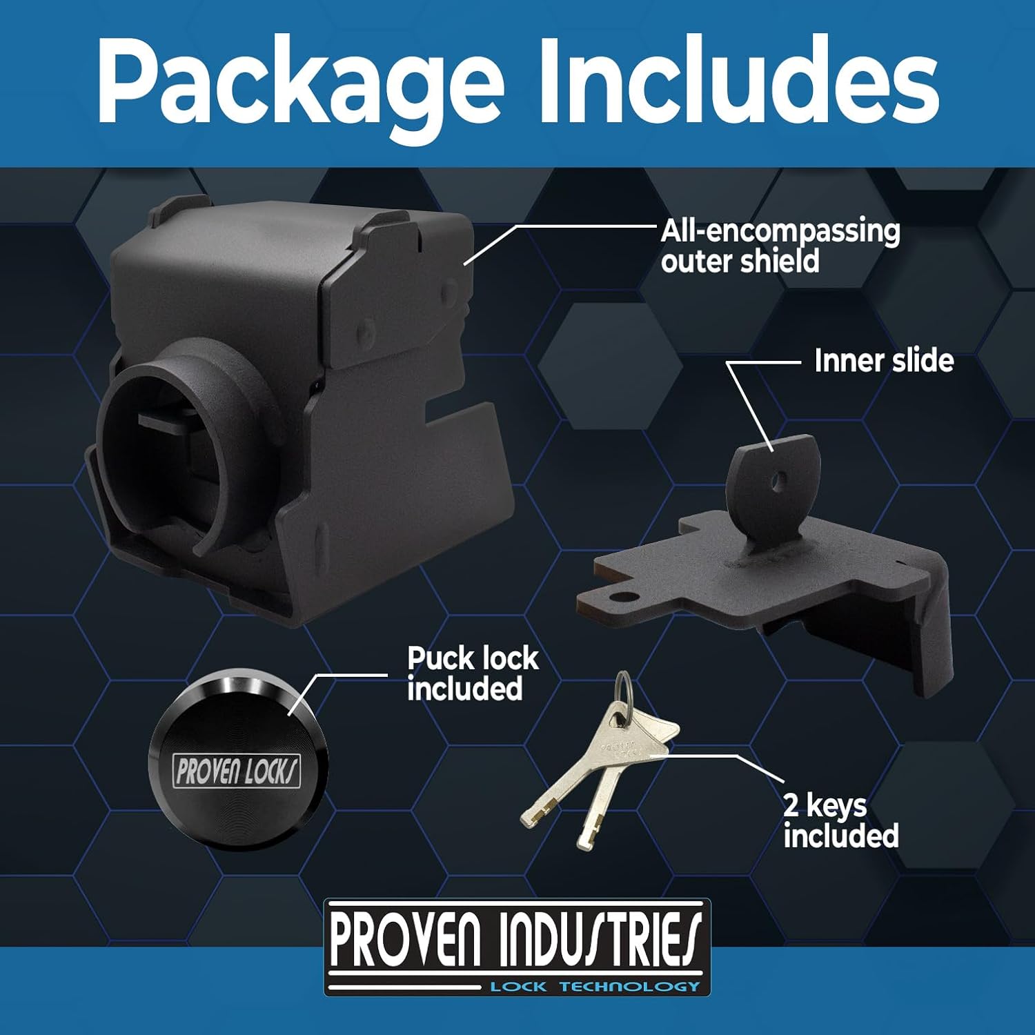 Proven Industries Model 2516 Trailer Lock, Fits 2 5/16-Inch Couplers, Made in The USA (Black-Square)