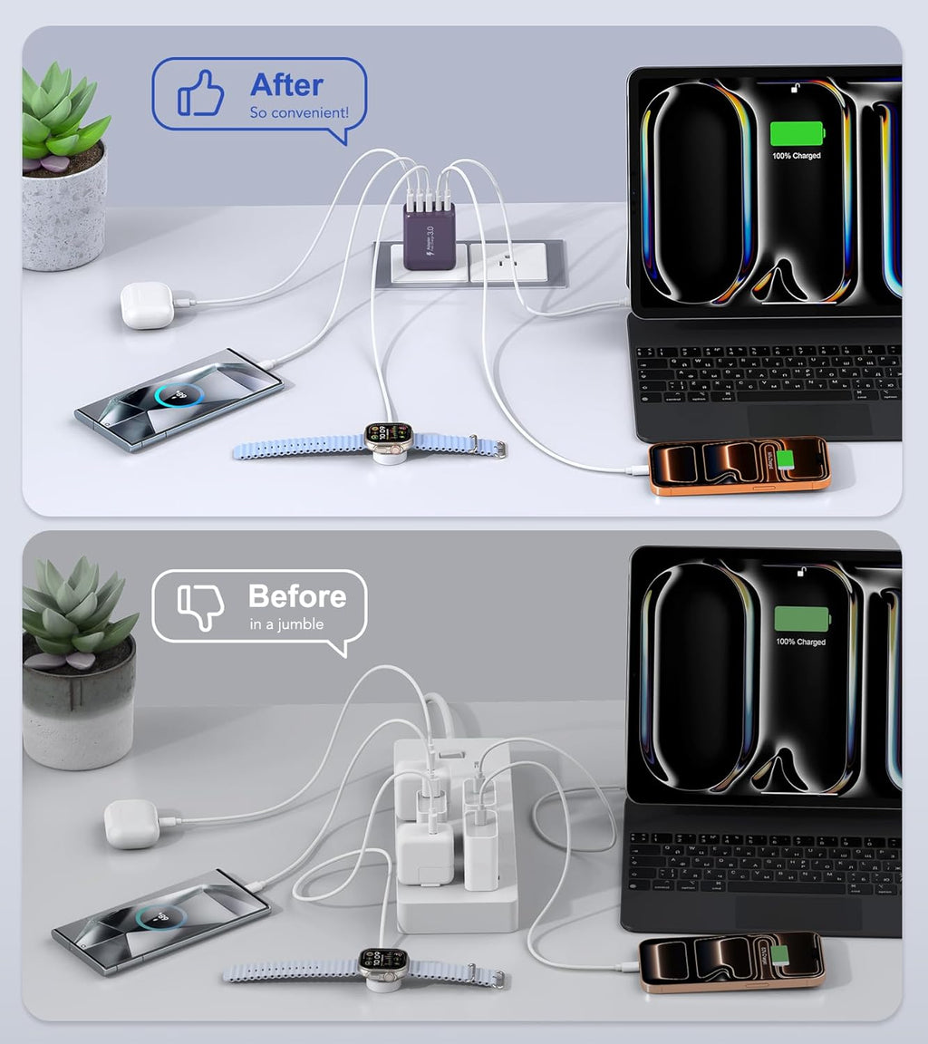 60W 2-Pack USB C Wall Charger Block, 5-Port C Charger Fast Charging Block PD Power Adapter +QC 3.0 Multiport Type C Box Brick Cube USB A Wall Plug for iPhone 14/15/16/17 Pro Max,Samsung Galaxy(Purple)