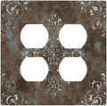 Decorative Outlet Covers Brown Vintage Abstract Floral 2 Gang Wall Plate Cover Double Duplex Receptacle Two Switch Light Switch Cover Plate Jumbo Dual Faceplate for Home Decor