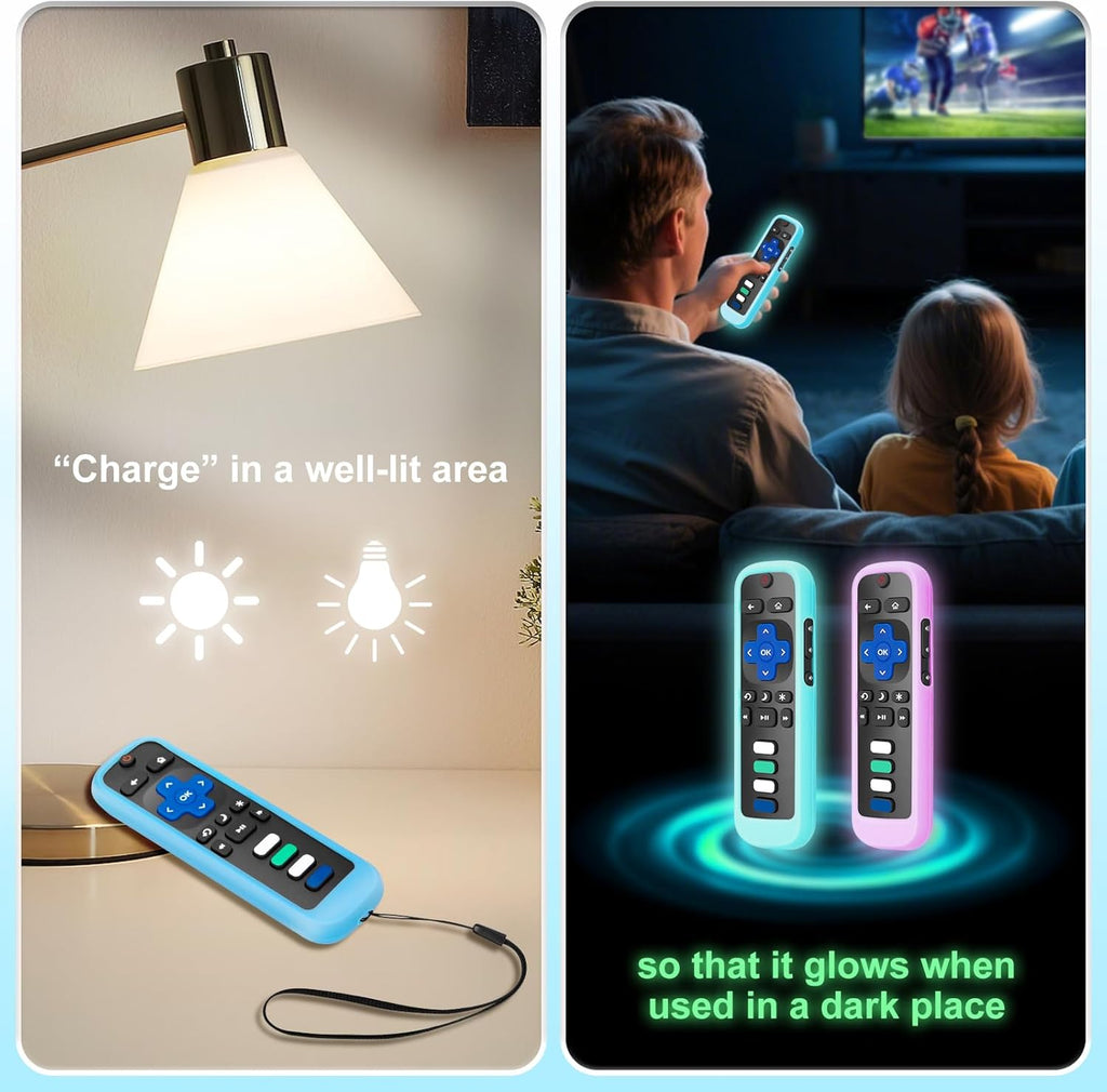 2 Pack Remote Cover for Roku,Compatible with All Roku TV Remote Case Blue and Purple