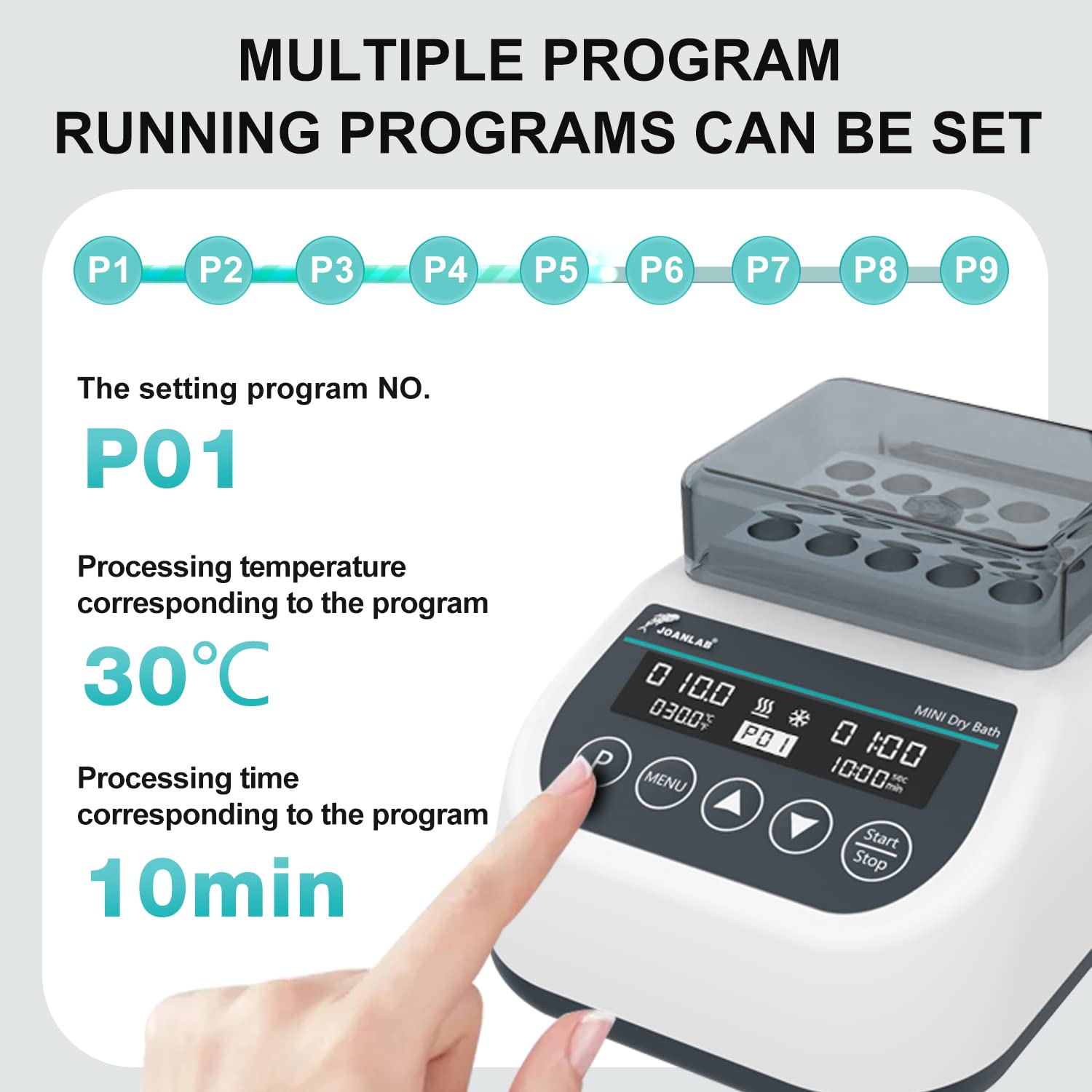 JOANLAB Mini Dry Bath Incubator with Heating&Cooling Function Digital Laboratory Thermostatic Heater with 1.5ml*15 Heating Block Programmable