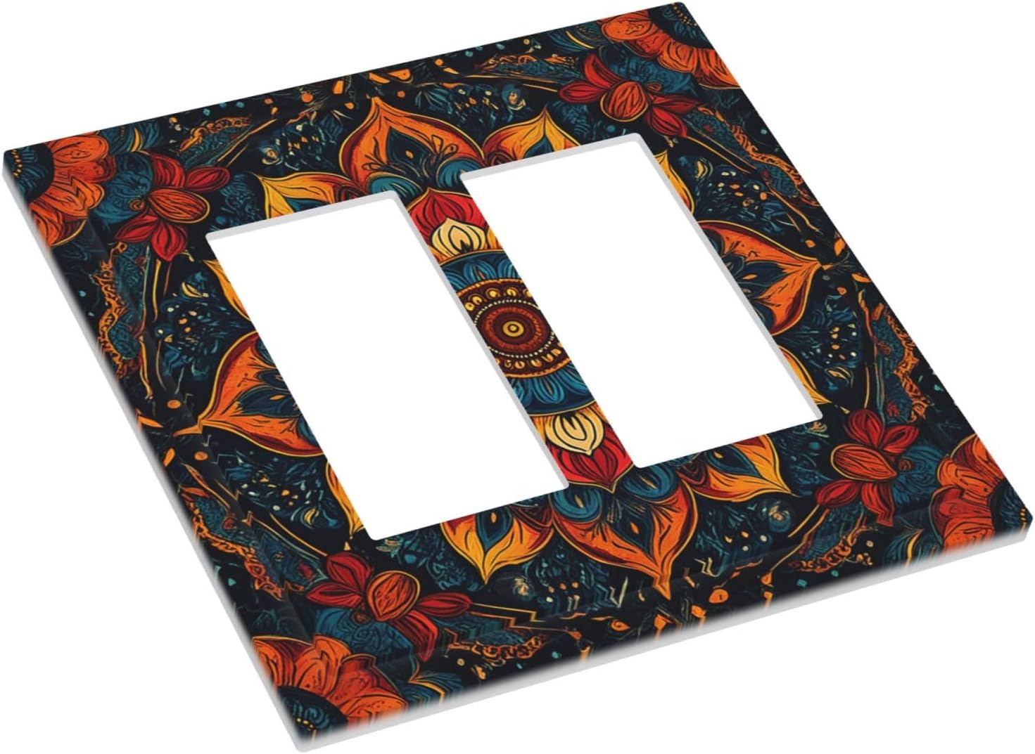 Boho Colorful Mandala Outlet Covers Light Switch Cover Plate 2 Gang Double Rocker Wall Plates Decorative Switch Plates Plug Cover Electrical GFCI Receptacle Cover for Home 4.9 X 5 IN