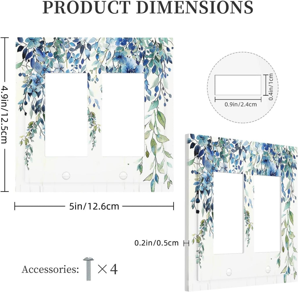Decorative Outlet Covers Boho Vintage Flowers Blue Green Sage 2 Gang Double GFCI Rocker Electrical Wall Panels Light Switch Cover Plate for Bedroom Farmhouse Decor