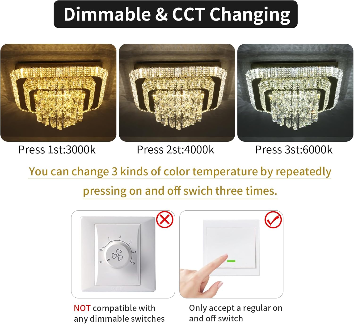 Elegant LED Gold Crystal Raindrop Ceiling Light,18 Inch Square Flush Mount Chandelier with Remote for Living Room Kitchen Island Bedroom Hallway Entryway Foyer (Dimmable)