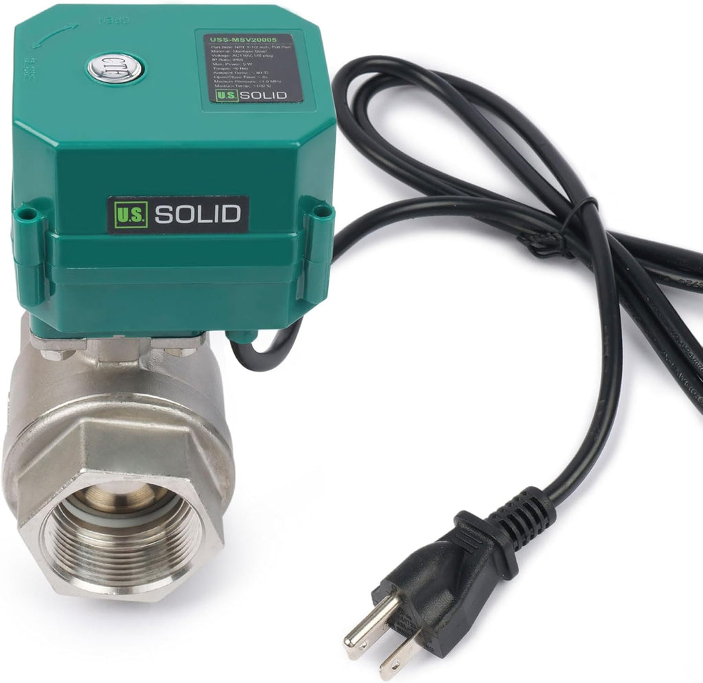 U.S. Solid 1-1/2" Motorized Ball Valve with US Plug 110VAC Stainless Steel Electrical Ball Valve,Auto Return, Normally Closed, IP65